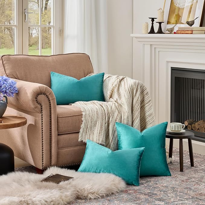 GIGIZAZA Teal Pillow Covers 12x20 Decorative Pillows Pack of 2 | Lumbar Blue Throw Pillows for Couch Sofa,280gsm Soft Textured Fabric,Modern Pillowcases,Luxury Cushion Covers
