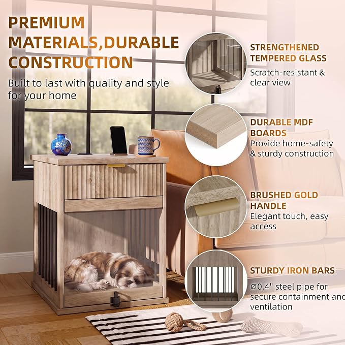 Dog Crate Furniture,Wooden Dog Kennel End Table,Gray Oak