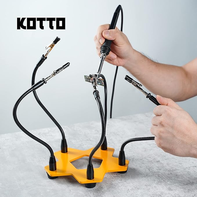 KOTTO Third Hand Professional Soldering Stand Tool PCB Holder Five Arms Helping Hands Crafts Jewelry Hobby Workshop Helping Station Non-Slip Steel Weighted Base for PCB Electronics Wires