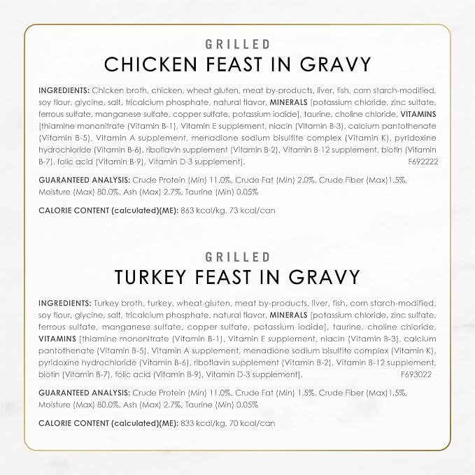 Purina Fancy Feast Grilled Wet Cat Food, Poultry & Beef, 3 oz cans, 30-Pack | Variety Pack, tender grilled texture made with no artificial colors or preservatives, 100 percent complete and balanced