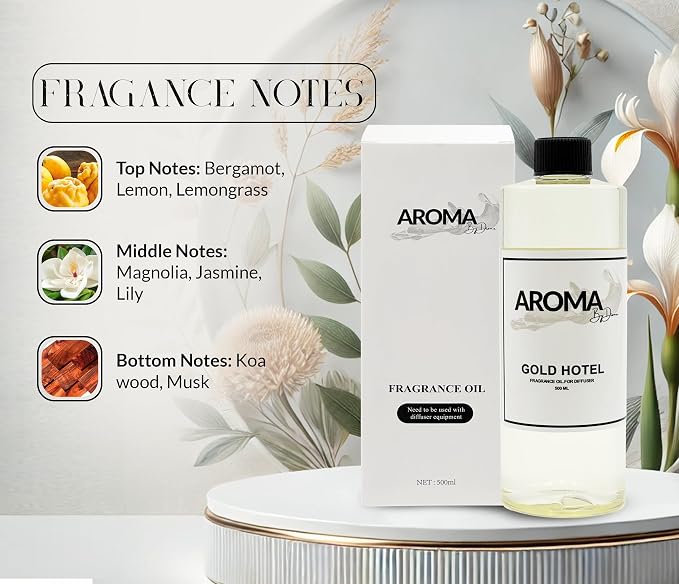 Essential Oils for Diffuser - Gold Hotel Fragrance Oil Blend - Luxury Hotel Inspired Aromatherapy Oils - Bergamot, Lemon and Lemongrass Scent - 500ml