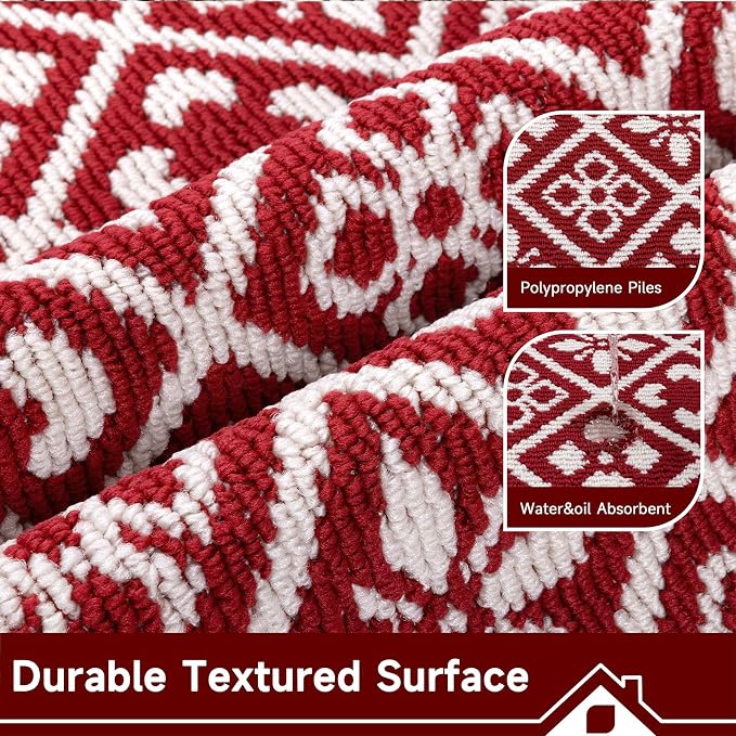 Ileading Christmas Entrance Door Mat, Absorbent Dog Mats for Muddy Paws, Low-Profile Small Red Xmas Decor Kitchen Runner Rug with Non-Slip Backing, Machine Washable Entryway Welcome Mat(Red 24"X36")