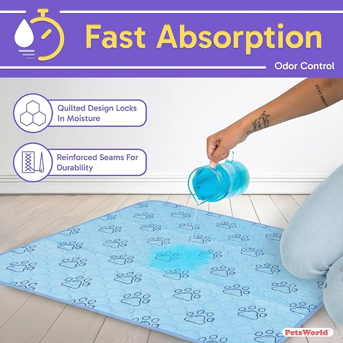 Washable Reusable Dog Pee Pads (Pack of 4) – 34” x 36” Training Pads with Non-Slip Backing - Waterproof, Leakproof, Highly Absorbent Pet Pads for Puppies & Dogs