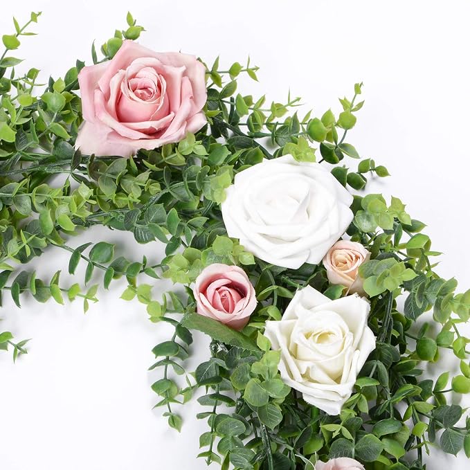 Faux Eucalyptus Garland Plant, 2 Pack Artificial Vines Hanging Eucalyptus Leaves Greenery Garland for Wedding Backdrop Arch Wall Decor, 6 Feet/pcs UV Protected Indoor Outdoor