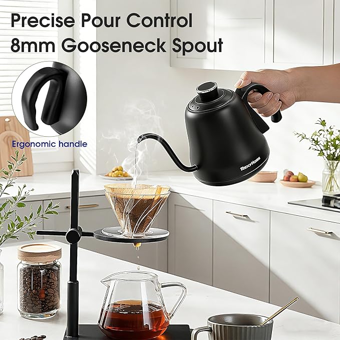 Gooseneck Electric Kettle Temperature Control: ±1℉ Precision, 316L Stainless Steel Inner, Pour Over Kettle for Coffee & Tea, 1000W Quick Heating, Auto Shut-Off & Boil-Dry Protection, 0.8L/27oz