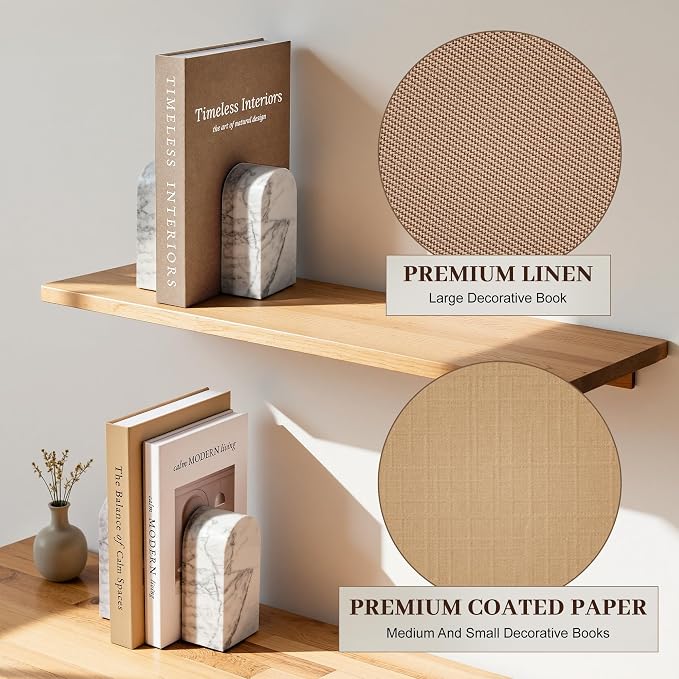 JARLINK Decorative Books, Set of 3 Fake Book Storage Boxes, Oatmeal | Modern Home Decoration with Hidden Storage Room for Photos & Keepsakes, Styling Decor for Coffee Tables, Shelves, & Mantels.