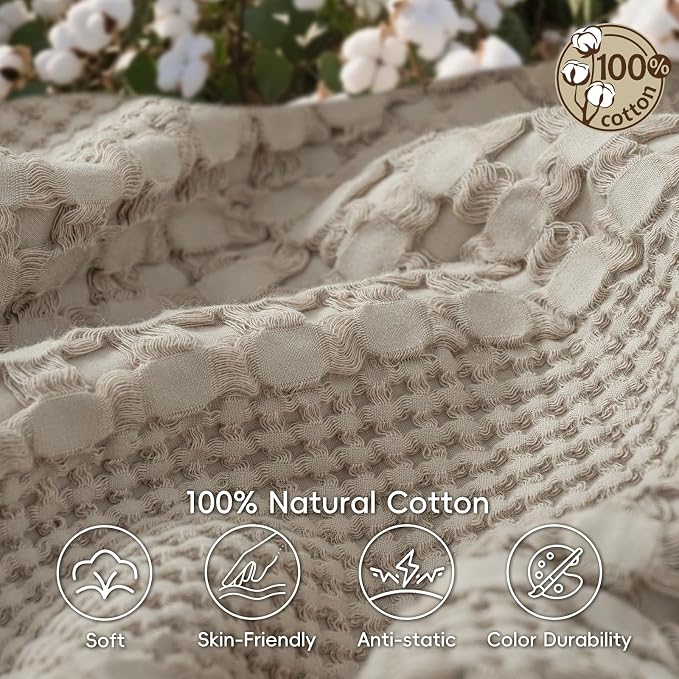 PHF 100% Cotton Waffle Blanket Twin Size, Lightweight Breathable Summer Blanket for Hot Sleepers, Pre-Washed Soft Layer for Bed, Dorm, Couch & Guest Room, Home Decor Gift, 66"x90", Pearl Gray