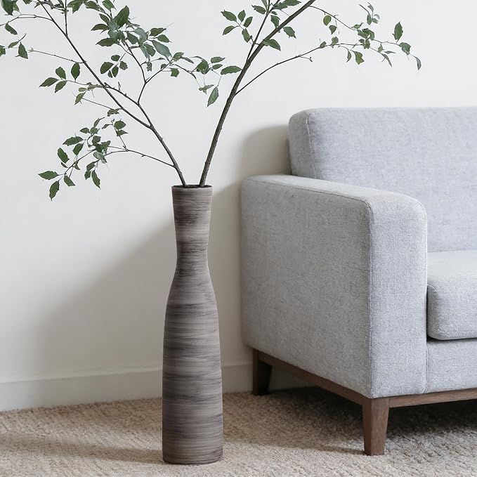 ALMA Black Tall Skinny Vase for Floor, 20" Flower Vase for Home Decor | Decorative Ceramic Vase for Dried Flowers & Pampas Grass, Designed for Living Room, Entryway, Fireplace, Housewarming Gifts