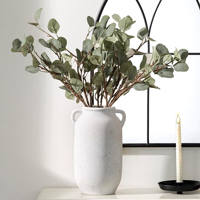 Vanselia Ceramic Flower Vase Home Table Decor Living Room Farmhouse 12 in | Large Tall White Rustic Decorative Flowers Vases Plant Modern Decoration for Kitchen Shelf Coffee Dining Centerpieces Desk