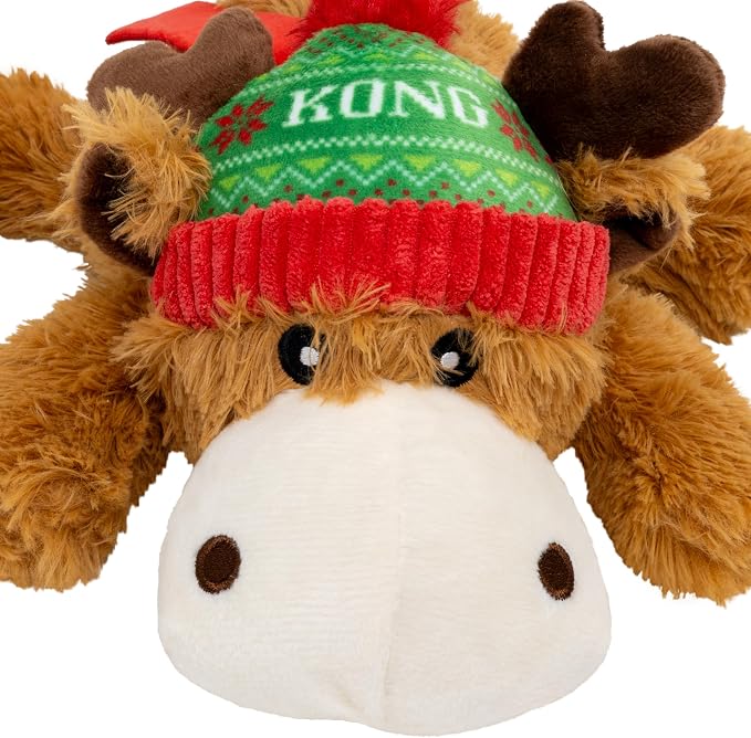 KONG Cozie Plush Dog Toy with Squeaker (Holiday Reindeer, Medium)