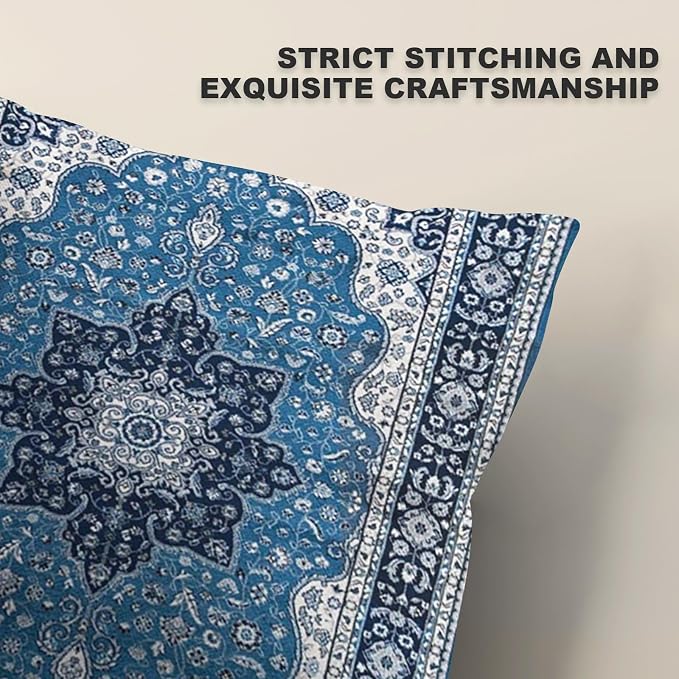 Boho Throw Pillow Covers 22x22 inch Set of 2,Soft Pillowcases Bohemia Carpet Printing Pattern Decorative Sofa Living Room Bed Square Pillow Case Cushion Cover-Blue