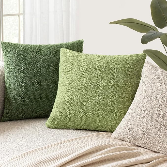 Foindtower Pack of 2, Decorative Textured Boucle Throw Pillow Covers Accent Solid Pillow Cases Cozy Soft Couch Cushion Case for Chair Sofa Bedroom Living Room Home Decor 22x22 Inch Lime Green