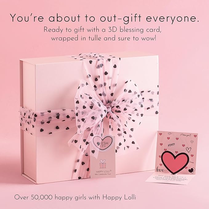 HAPPY LOLLI Power Shower Gift Set for Teen & College Girls, Birthday Gift, Self Care College Essentials Bath Accessories with Towels, Headband, Wristbands & Face Sponge (Fresh in Pink)