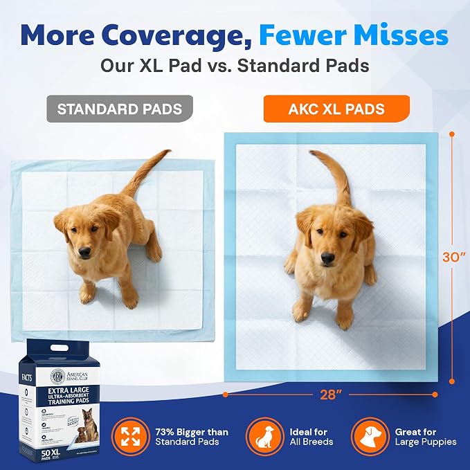 AKC Dog Training Pads, XL 28" x 30", Fresh Scent, 50 Count