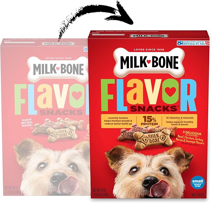 Milk-Bone Flavor Snacks Small Dog Biscuits, Flavored Crunchy Dog Treats, 24 Oz. Box (Pack of 2)