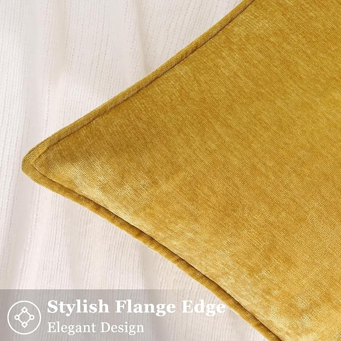 decorUhome Chenille Mineral Yellow Throw Pillow Covers 12x20 Set of 2 | Fall Soft Lumbar Couch Decorative Modern Velvet Pillow Cases with Elegant Design for Sofa Bed Living Room Home Decor