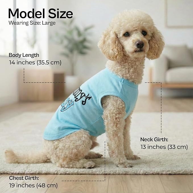 Parisian Pet Dog Shirt Mommy’s Boy Pet Shirt – 100% Cotton Shirts for Large Dogs – Blue Sleeveless Puppy Clothes – Lightweight and Breathable Dog Apparel – Boy Dogs Clothes - Stretchy Dog Shirt