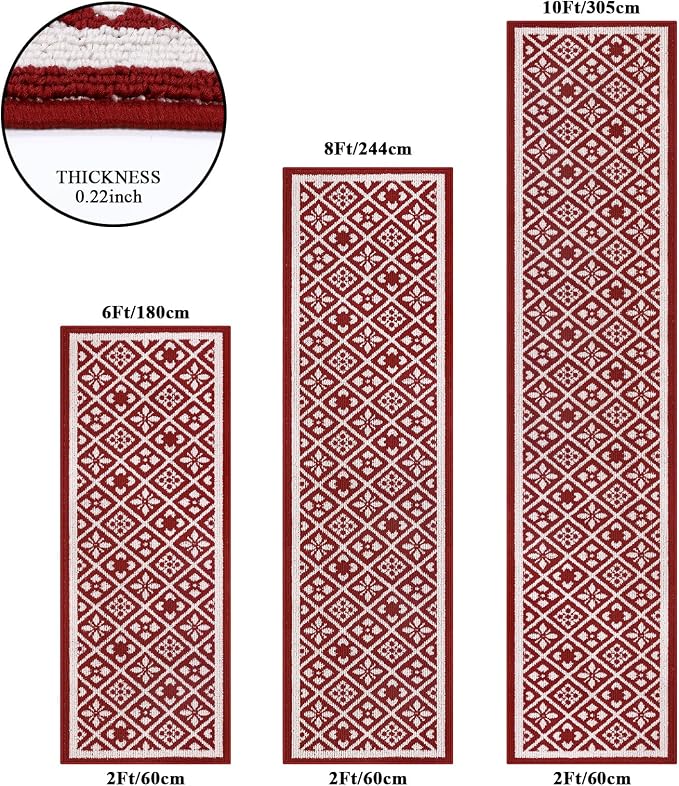 Ileading Christmas Hallway Runner Rug 2x6ft, Durable Xmas Welcome Indoor Doormat Mat Non Slip Kitchen Floor Mats with Rubber Backing, Machine Washable Red Winter Holiday Decor Entryway Carpet