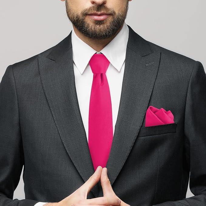 Black Tie Set in Gift Box Mens Solid Color 3.15" (8CM) Black Necktie and Pocket Square Set