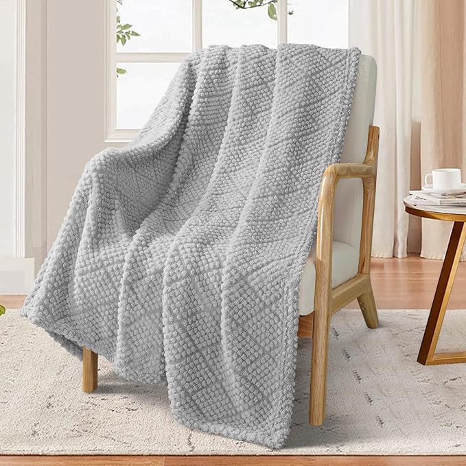 Whale Flotilla Soft Fleece Throw Blanket for Couch, Light Grey | Jacquard Waffle Blankets for Home Decor, Lightweight and Cozy, All Season Suitable, 50x60 Inch