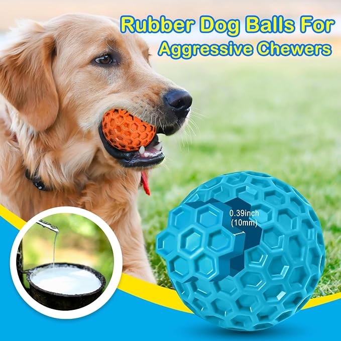 3 Pack Indestructible Squeaky Dog Balls for Aggressive Chewers, Interactive Dog Toys for Teething, Relieving Anxiety. Chew Toy for Large, Medium Breeds, Outdoor Rubber Balls.