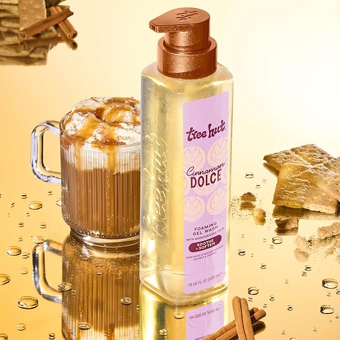 Tree Hut Cinnamon Dolce Foaming Gel Body Wash, Mothers Day Gifts, Hydrating & Moisturizing Shower Gel for Soft, Smooth, Radiant Skin, Cozy Café Scent, 18 fl oz