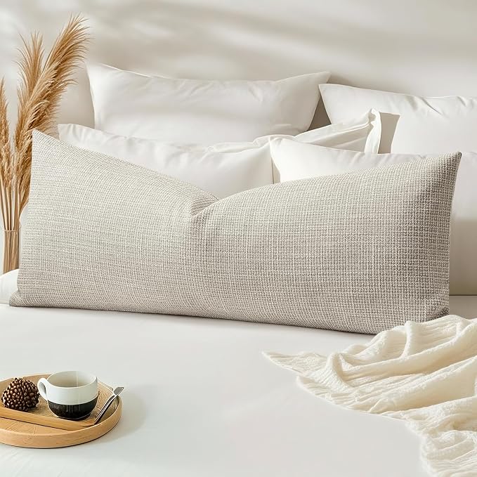 OTOSTAR Linen Throw Pillow Cover Set of 1 Decorative Long Lumbar Pillowcase Rectangle Cushion Cover 14x36 Inch for Home Decor Sofa Bedroom Car 35 x 90CM Khaki