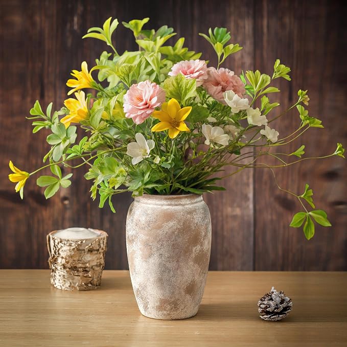 Rustic Ceramic Vase, 8.2 Inch Terracotta Rustic Vase, Farmhouse Decorative Vase Boho Decor, Christmas Decorative Vintage Flower Vase Home Decor, Living Room, Entryway, Holiday Wedding New Year Gifts