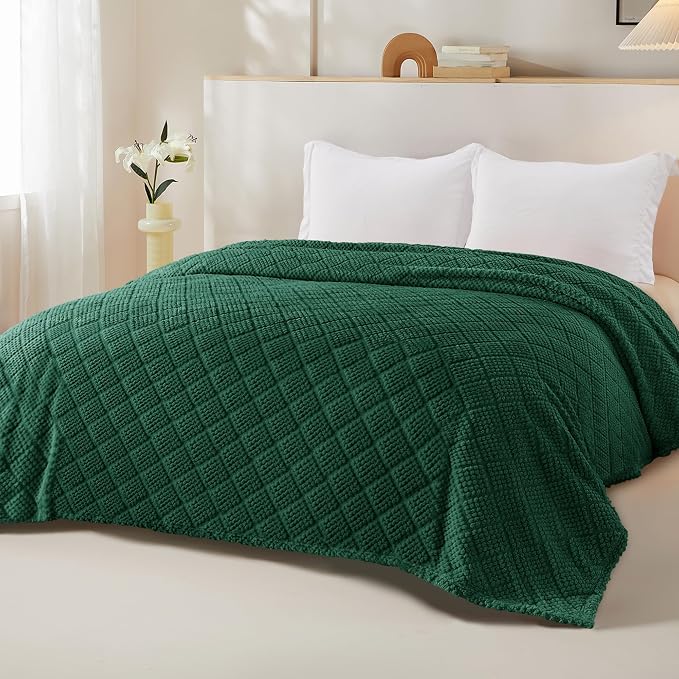 Whale Flotilla Soft Fleece Twin Size Blanket for Bed, Emerald Green | Jacquard Waffle Blankets for Home Decor, Lightweight and Cozy, All Season Suitable, 60x80 Inch