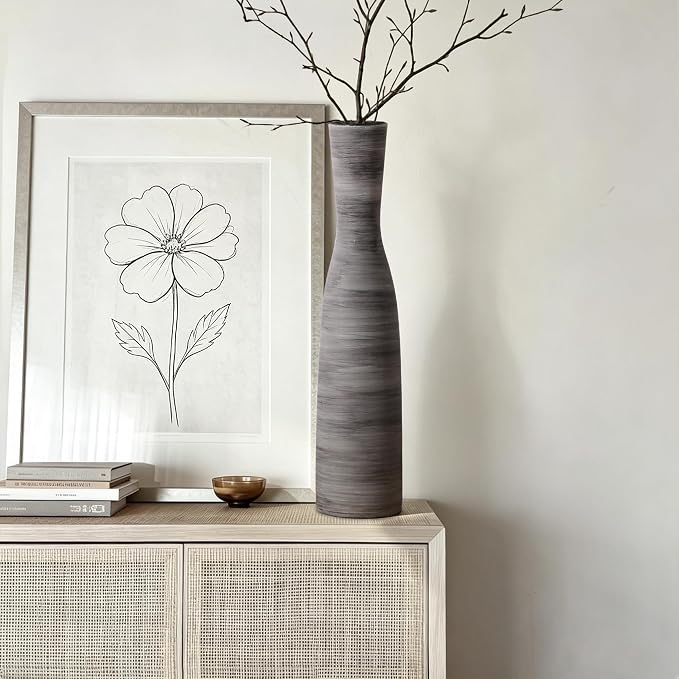 ALMA Black Tall Skinny Vase for Floor, 20" Flower Vase for Home Decor | Decorative Ceramic Vase for Dried Flowers & Pampas Grass, Designed for Living Room, Entryway, Fireplace, Housewarming Gifts