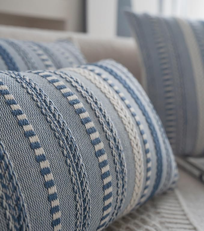 Cethom Boho Lumbar Pillow Covers 14x36 Long, Farmhouse Decorative Couch Pillow Cases, Blue Accent Pillows of Bed, Sofa Bedroom Living Room Home Decor Cushion Cover, Pack of 1