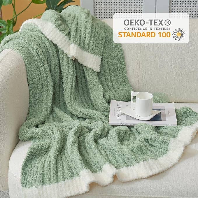 Snuggle Sac Spring Throw Blanket for Couch Sage Green, Microfiber Knit Throws for Sofa, Soft Luxurious Fuzzy Warm Blankets for Sofa, Bed, Travel, Sage Green, 50x60 inches