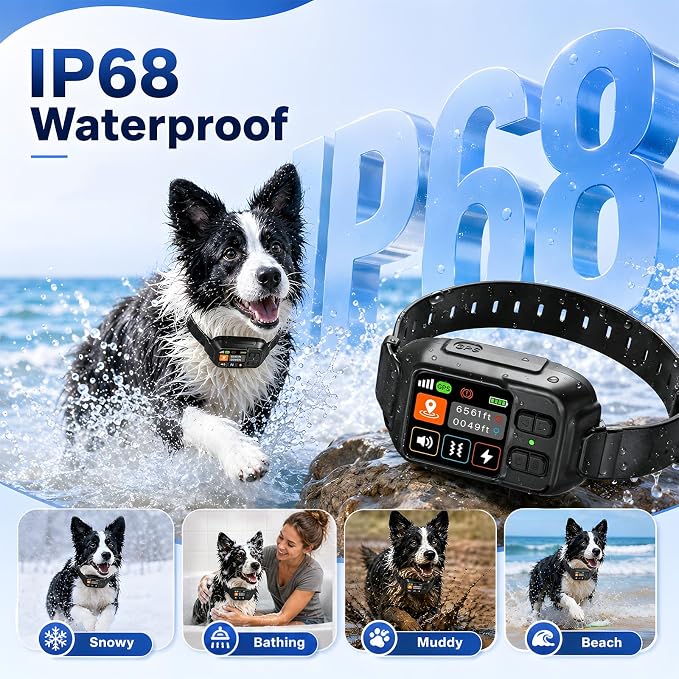 GPS Wireless Fence System for Dogs, Invisible Electric Fence for Medium Large Dogs, IP68 Waterproof, Circular/Irregular Boundary 49-6561FT, No Subscription Perimeter Collar, Outdoor(Black)