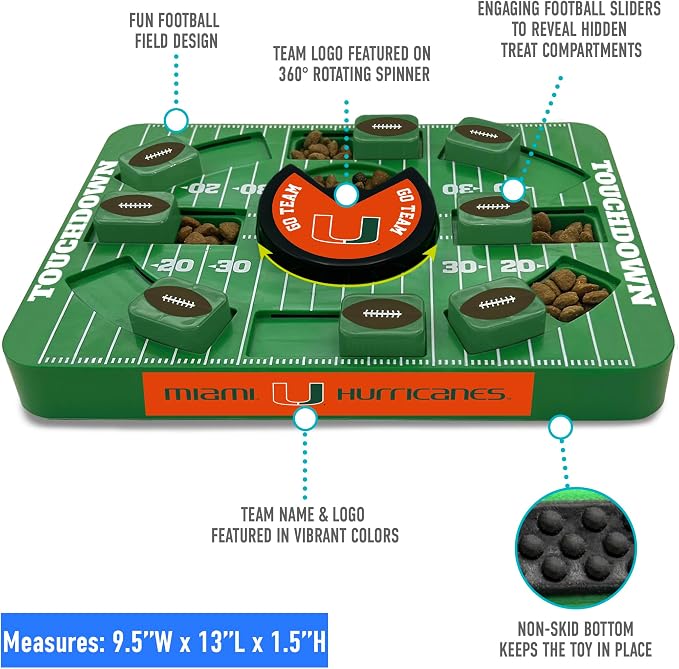 Pets First NCAA Miami University Large Puzzle Toy, Dog Puzzle Treat Toy, New Large Size, Interactive Dog Treat Toy, Dog Slow Feeding Toy