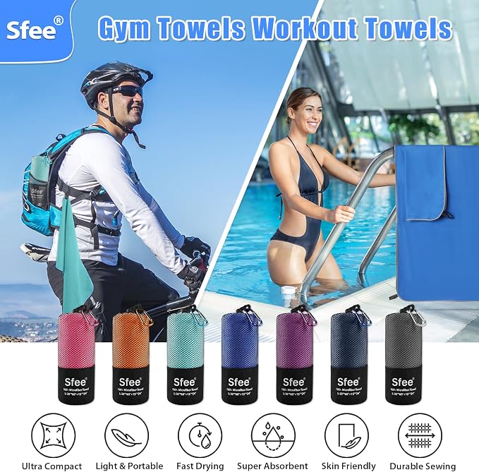 Sfee 2 Pack Microfiber Travel Towel, Quick Dry Camping Towel Large Beach Towel Super Absorbent Compact Lightweight Sports Gym Towels Set for Gym, Hiking, Pool, Backpacking,Bath,Yoga