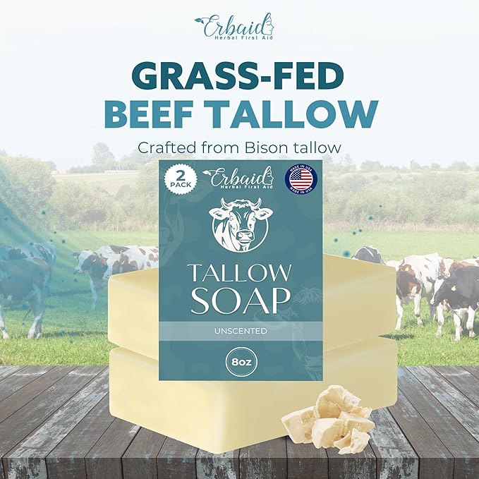 Beef Tallow Soap Bar – All Natural Grass Fed Tallow Soap Unscented – Moisturizing Face & Body Wash Great for Eczema, Dry, Itchy, Sensitive Skin – Handcrafted Bath Soap for Adults, Kids, Made in USA