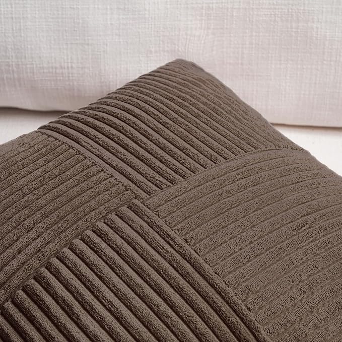 Fancy Homi Set of 1 Dark Brown Lumbar Decorative Throw Pillow Covers 14x24 Inch for Couch Bed, Rustic Farmhouse Boho Home Decor, Soft Striped Corduroy Rectangle Accent Cushion Case 35x60 cm