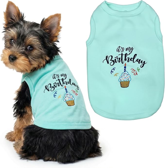 Parisian Pet Dog Shirt – 100% Cotton Shirts for Small Dogs – Blue Sleeveless Puppy Clothes – Lightweight and Breathable Dog Birthday Shirt – Boy Dogs Clothes - Stretchy Pet T Shirts