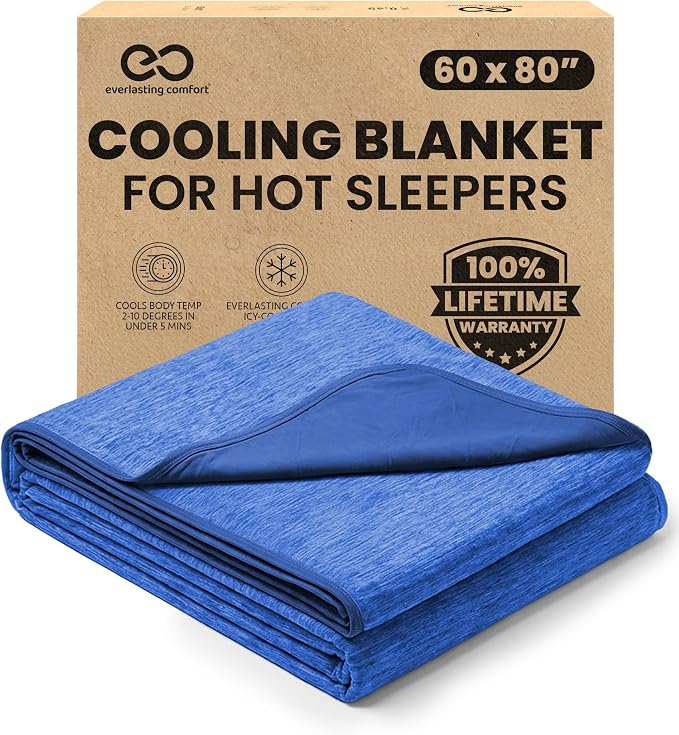 Everlasting Comfort Cooling Blanket for Hot Sleepers - Soft, Lightweight & Breathable Throw Blanket with Easy to Clean Material - Luxury Throws for Hot Flashes & Night Sweats (60"x80")