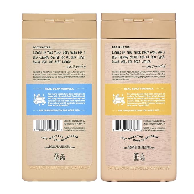 Dr. Squatch Natural Men's Body Wash Shower Gel - Cleansing, Nourishing, Long Lasting Scent, Moisturizing Body Wash for Men - Coastal Mist + Summer Citrus (14 oz, 2-Pack)