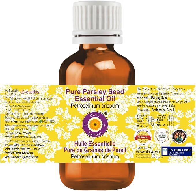 dève herbes Parsley Seed Essential Oil (Petroselinum crispum) Pure | Non-Sticky | Non-Greasy | Lightweight | Men & Women | All Skin Types | Steam Distilled 50ml (1.69 oz)