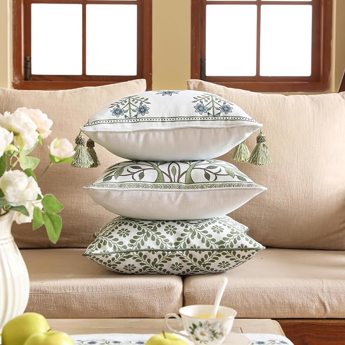 Designer Vintage Linen Throw Pillow Cover,18"x18"-Mosella C | French Elegant Square Decor Pillow Cover,Concealed Zipper Design,Floral Pattern,Sofa,Bedroom,Living Room,Lounge Chairs