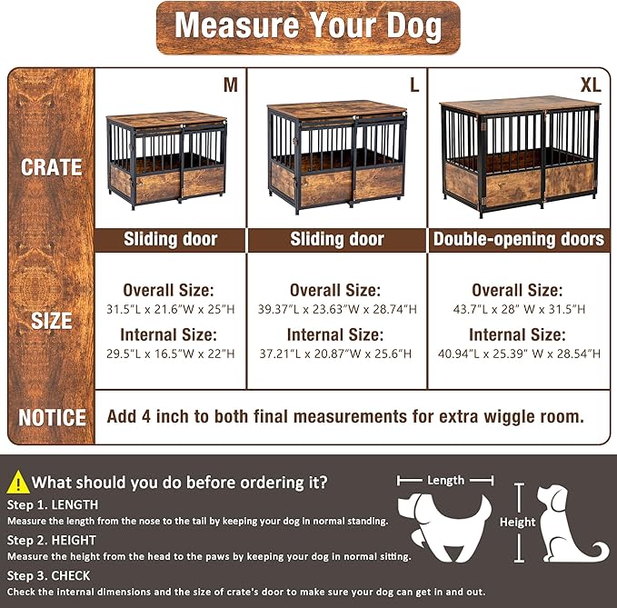 KOOPRO 43.7" Dog Crate Furniture w/Cushion for Large Dog, Heavy Duty Kennel | Wooden with Double Doors Indoor, Decorative Pet House Dog Cage Side End Table, Rustic Brown