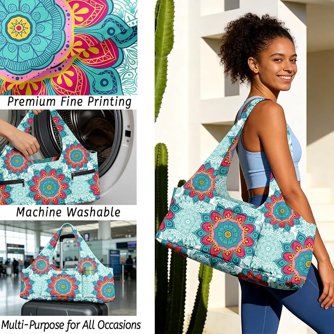 Women's Yoga Bag with Yoga Mat Carrier - Large Mat Pocket Fitness Tote for Pilates, Gym, Travel, Office & Beach