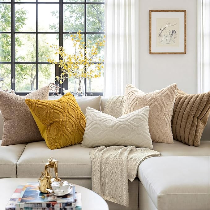 MIULEE Fall Mustard Yellow Soft Plush Faux Wool Throw Pillow Covers 16x16 | Set of 2, Farmhouse Boho Home Decor, Decorative Cushion Covers for Sofa, Living Room, Bed