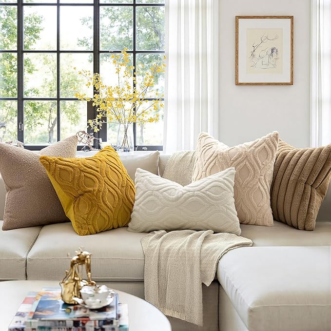 MIULEE Fall Mustard Yellow Soft Plush Faux Wool Throw Pillow Covers 18x18 | Set of 2, Farmhouse Boho Home Decor, Decorative Cushion Covers for Sofa, Living Room, Bed