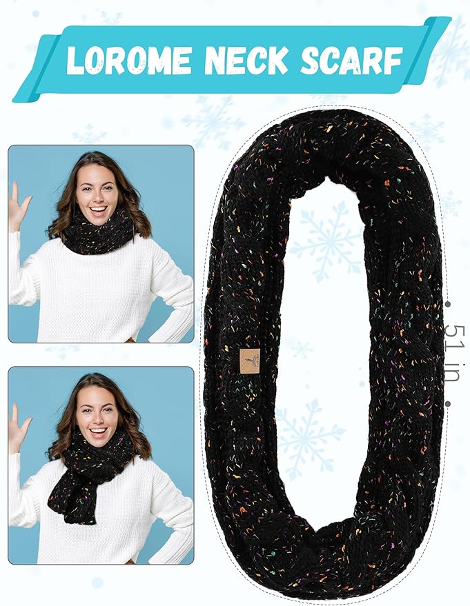 Winter Hat Scarf Gloves and Ear Warmer, Warm Knit Beanie Hat Touch Screen Gloves Set Winter Gifts Neck Scarves for Women