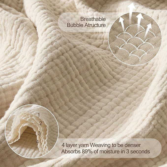 WDCOZY Muslin Blanket 100% Cotton Blankets Twin Size 4-Layer Breathable Lightweight Soft for Couch Bed Boho Farmhouse Linen Tassels Ruffle Gauze Blankets All Season 60x80 Inches Beige Tan Neutral