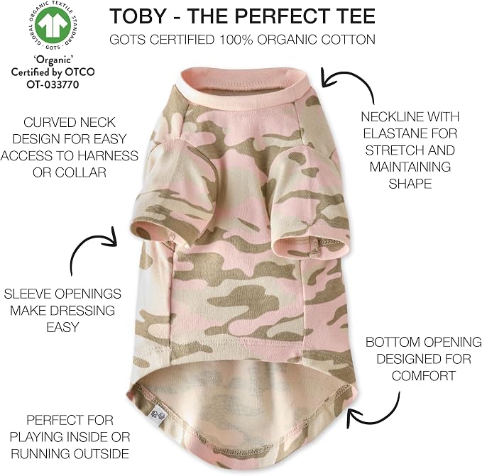 Pet Passion Toby 3-Pack 100% Organic Cotton Dog Short Sleeve T-Shirt Pet Tees for All Breeds, Pink Camo, Small (10-25 lbs)