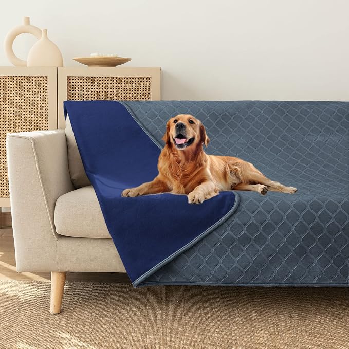 fuguitex Waterproof Dog Blanket Bed Cover Dog Crystal Velvet Moroccan Fuzzy Cozy Plush Pet Blanket Throw Blanket for Couch Sofa(68 * 82 inch, Blue+Navy)